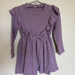 Girls' Lavender Ruffle Knit Dress with Bow